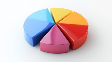 Obraz premium A rotating 3D pie chart with distinct segments and vibrant colors, displayed against a clean white background to highlight the chart's dynamic nature.