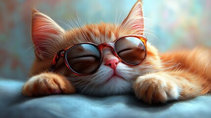 Funny cartoon cat wearing sunglasses