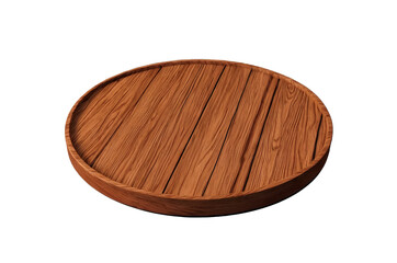 High-resolution image of a rustic wooden round serving board with a natural wood grain finish, isolated on a transparent background.