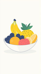 A Colorful Symphony of Fruit: A Minimalist Design Depicting a Vibrant Fruit Bowl.
