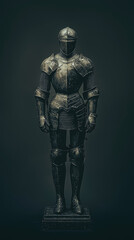 Fototapeta premium A Knight's Armor, a Symbol of Strength and Protection, Stands Tall Against a Dark Background.