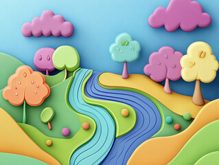 3d cartoon clay style natural forest background during spring equinox
