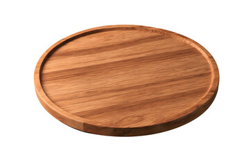 High-resolution image of a rustic wooden round serving board with a natural wood grain finish, isolated on a transparent background.