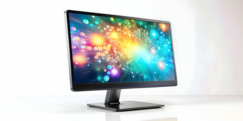 Fototapeta premium 3D Desktop Monitor with Holographic Notifications and Copy Space on White Background