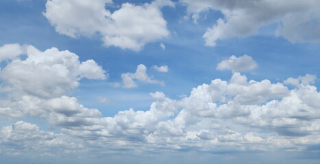 Image of thick clouds spread across. Blue sky in summer with many clouds. Clear Sky. Elegant empty sky background. Horizon Spring, Blue sky background with soft white clouds. Cumulus clouds,  
