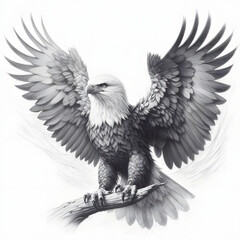 Fototapeta premium 흰 배경, 독수리, 펜슬 드로잉 (White background, eagle, pencil drawing)