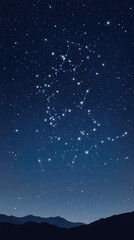 A Serene Night Sky: Constellations Twinkle Above Silhouetted Mountains