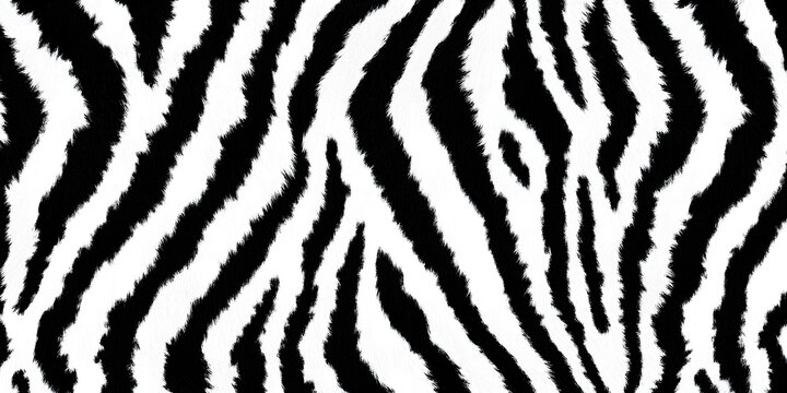 Seamless zebra skin or tiger fur stripe pattern. Tileable monochrome bold black and white African safari wildlife background texture. Abstract trendy boho chic fashion animal print camouflage motif.