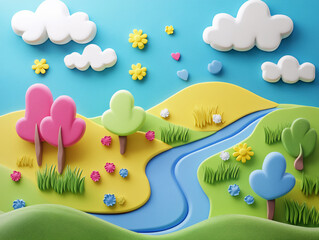 3d cartoon clay style natural forest background during spring equinox
