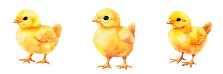 Fototapeta premium Three adorable yellow chicks, symbolizing springtime and new beginnings, perfect for cute and vibrant designs.