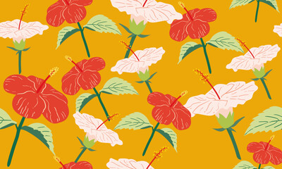 Hibiscus flowers seamless pattern background illustration