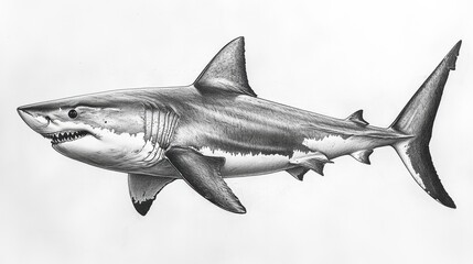 Fototapeta premium Realistic pencil drawing of a shark with detailed textures and shading