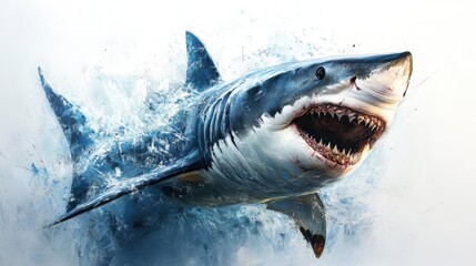 Fototapeta premium Realistic pencil drawing of a shark with detailed textures and shading