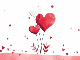 Minimalist Elegant Hearts and Romantic Elements on a Clean White Background.