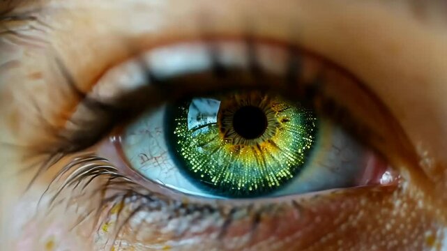 Captivating close-up of green hazel eye showcasing intricate details and striking patterns