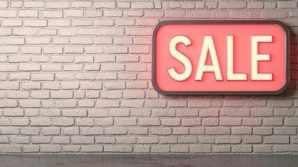 Fototapeta premium A vibrant sale sign against a textured brick wall, perfect for showcasing discounts and promotions in retail environments.