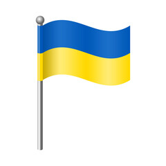 3D Glossy Shiny Ukraine Flag with Pole Isolated on White Background, Editable and Scalable Vector Illustration in EPS Format, Perfect for Graphic Design Elements, High-Quality