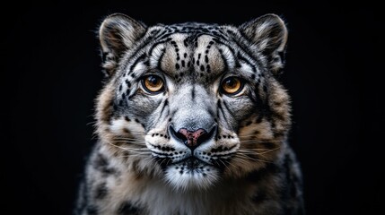 Fototapeta premium Breathtaking portrait of a regal snow leopard, its spotted coat and intense eyes radiating an aura of elusive, untamed grace