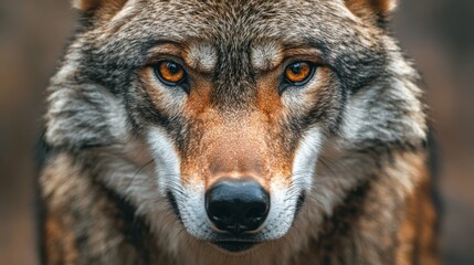 Obraz premium Striking close-up of a fierce wolf, its piercing eyes and rugged features conveying a sense of primal wildness