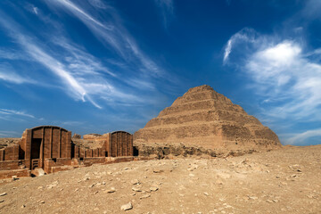 The Step Pyramid of king Djoser . the first pyramid built in Egypt  at Saqqara. Egypt, Africa