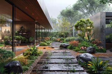 Obraz premium tranquil virtual garden, where users can relax and meditate in a serene digital environment