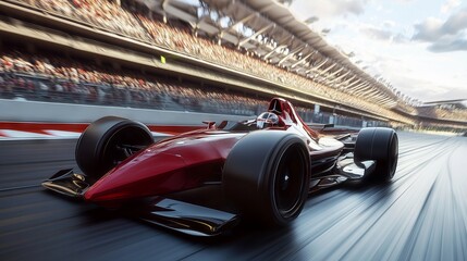 Futuristic Red Racing Car in Motion on the Track. AI generated illustration
