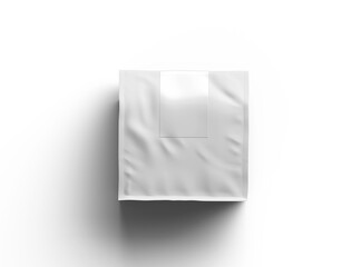 Mockup of a square glossy package with a sticker label on top on a transparent background