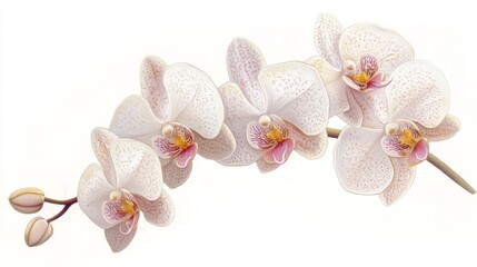 Fototapeta premium A single delicate orchid in full bloom, with its intricate petals and colors clearly visible against a white backdrop.