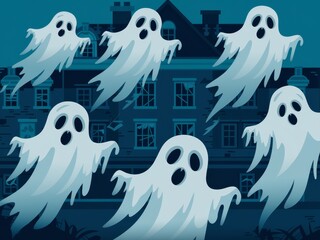 Spooky Ghosts Haunting a House at Night