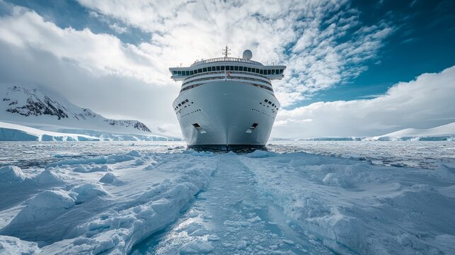 Big cruise ship in the Antarctic waters