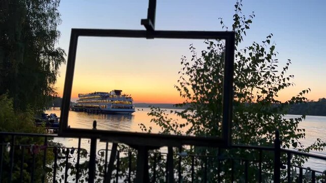 sunset over the Volga river. Ples embankment Golden Ring of Russia