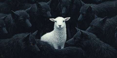 Vulnerable Lamb Amidst Menacing Wolves