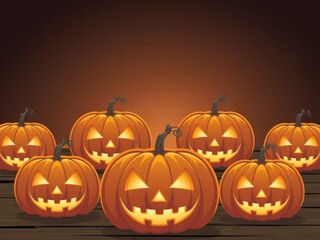 Glowing Jack-o'-lanterns on Halloween Night
