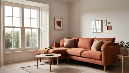 Contemporary living room interior with plush sofa, stylish armchair, and elegant coffee table, creating a comfortable and inviting space for modern home living