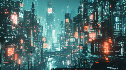 Cyberpunk city, futuristic scene illustration. Futuristic City. Illustration