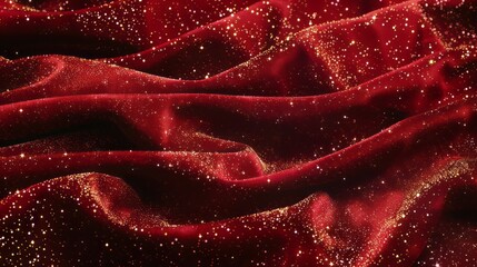 A red fabric with gold glitter on it