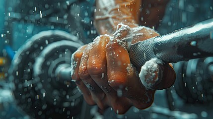 Close-up of a Hand Gripping a Dumbbell Covered in Snow