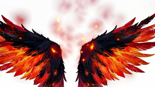 Stunning angel wings glowing with fiery colors, symbolizing transformation and freedom