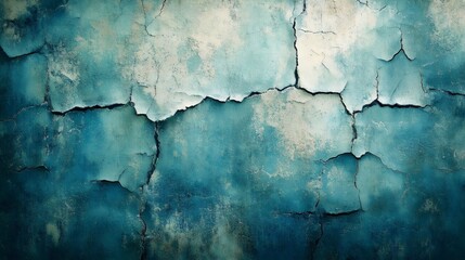 Obraz premium Weathered Wall with Cracked Paint in Turquoise and White Tones, Rustic and Vintage Texture with Peeling Layers, Ideal for Retro and Urban Decay Themes