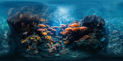 Underwater world 8K v6 360 degree, equirectangular projection, environment map. HDRI spherical panorama