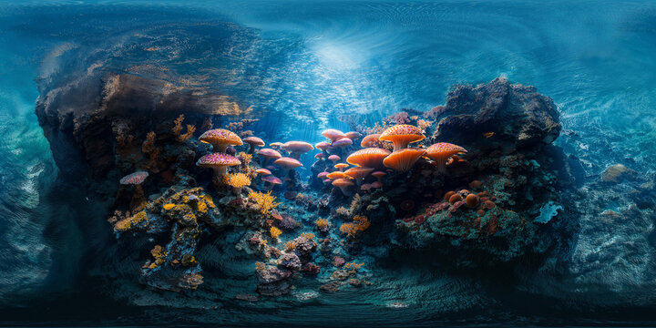 Underwater world 8K v6 360 degree, equirectangular projection, environment map. HDRI spherical panorama