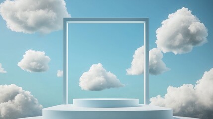 A modern 3D podium with ample empty space, framed by abstract wave patterns, set against a gradient green background, perfect for environmental and nature-themed advertising