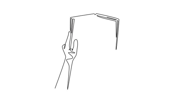One continuous line drawing of reading book concept. Full length animation illustration. High quality 4k footage.