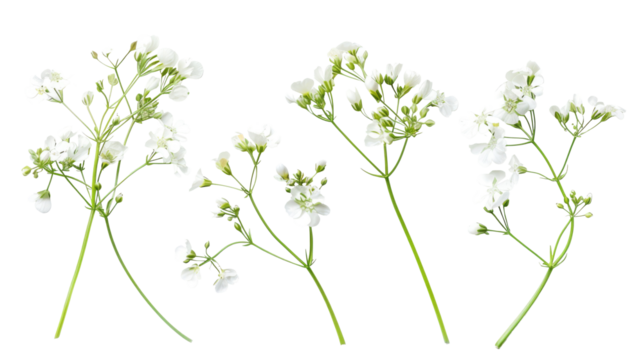 Twig of gypsophila flowers isolated on transparent