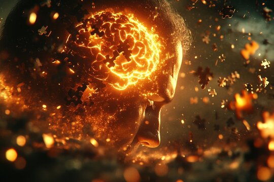 Empathic brain activity smart Abstract fiery brain surrounded by sparks symbolizing intense creativity intellectual power and the explosive nature of innovative ideas