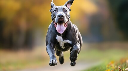 Energetic Retriever Happily Running in Grassy Outdoor Environment
