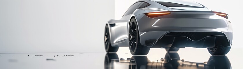 Fototapeta premium Sleek modern sports car in a minimalist setting showcasing its aerodynamic design and stylish curves. Perfect for automotive and design concepts.