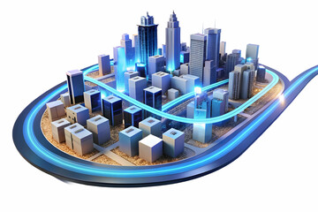 Fototapeta premium Abstract Data Streams Flowing Through Digital Cityscape - Urban Management and Technological Efficiency Concept.