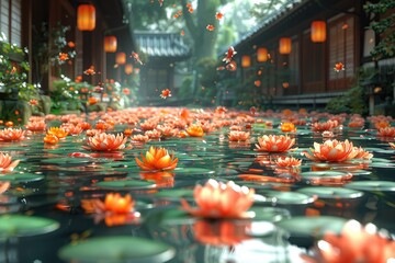 traditional gardens ponds at Japan