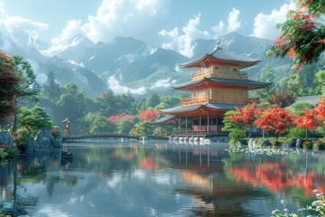 Fototapeta premium traditional gardens ponds at Japan